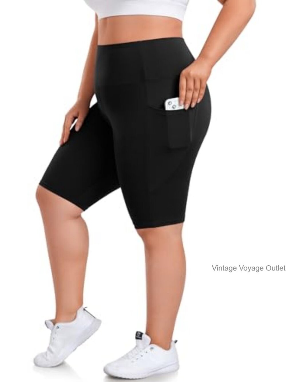 Plus Size 8" Biker Shorts High Waist with Pockets Stretchy Activewear